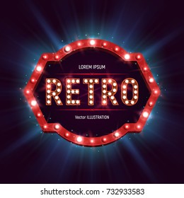 Shining retro billboard. Vintage bright sign board for your design. Vector illustration.