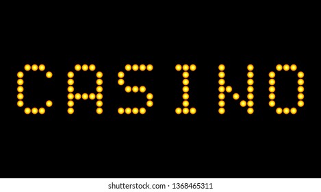 Shining retro casino sign in lights, vintage light bulb sign, isolated on black background, vector illustration.