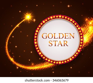 Shining retro frame with falling star. Night sky. Vector illustration.