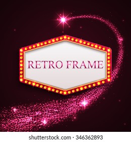 Shining retro frame with falling star. Night sky. Vector illustration.