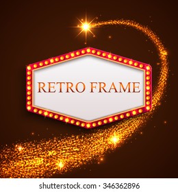 Shining retro frame with falling star. Night sky. Vector illustration.