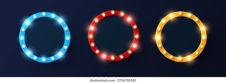 Brilhante coleção de banner de luz retrô. Casino, jogo, jogo, cinema, venda.