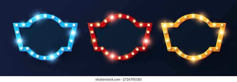 Brillante colección de Anuncio de luz retro. Casino, juego, juego, cine, venta.