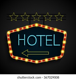 Shining retro light banner hotel on a black background.vector