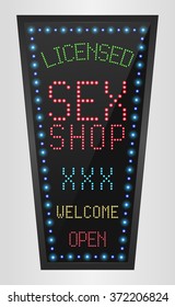 Shining retro light banner Licensed Sex Shop. vector