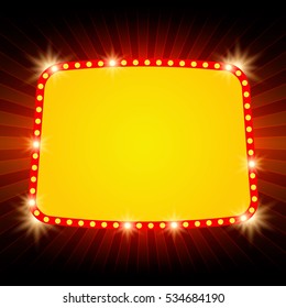 Shining retro light banner on red background. Vector illustration