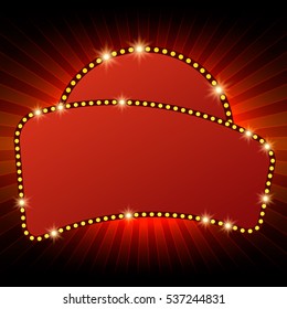 Shining retro light banner on red background. Vector illustration