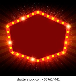 Shining retro light banner on red background. Vector illustration