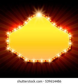 Shining retro light banner on red background. Vector illustration