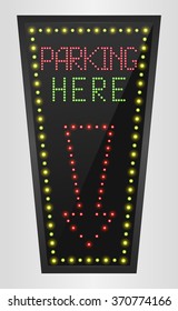 Shining retro light banner parking here on a black background.vector