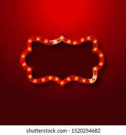Shining retro light banner. Red background. Vector illustration EPS 10