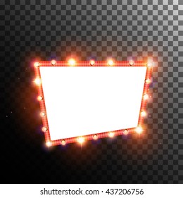 Shining retro light banner. Vector illustration. Retro frame.