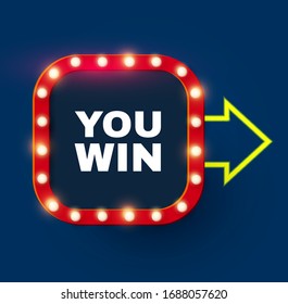 Shining retro light sing. Vintage banner with light bulbs. Cinema, theatre, ad, show and casino design.