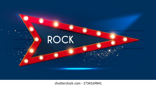 Shining retro light sing. Vintage banner with light bulbs. Cinema, theatre, ad, show and casino design.