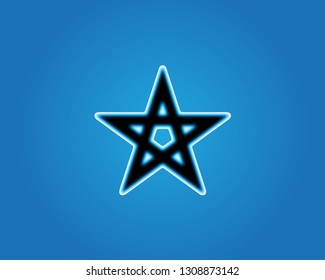 Shining retro neon star. Vintage bright sign board for your design. Vector illustration.