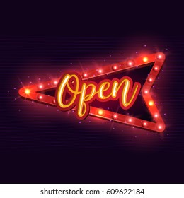 Shining retro open billboard. Vintage bright sign board for your design. Vector illustration.