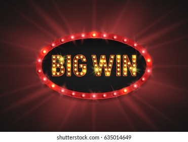 Shining retro sign Big win banner. Vector illustration.