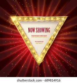 Shining retro triangular light banner on red background. Vector illustration