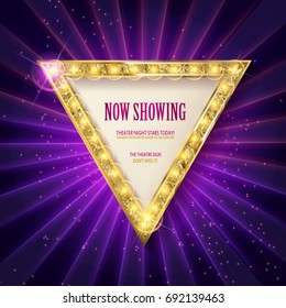 Shining retro triangular light banner on red background. Vector illustration
