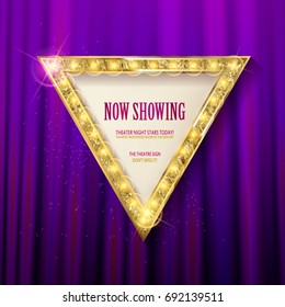 Shining retro triangular light banner on red background. Vector illustration