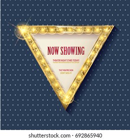 Shining retro triangular light banner on the background of polka dot. Vector illustration