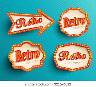 Shining retroset  light frames and arrow, vector illustration EPS 10