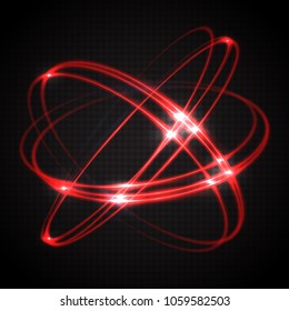 Shining rings symbolizing the motion of atomic particles. A luminous energy object. Vector illustration