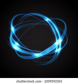 Shining rings symbolizing the motion of atomic particles. A luminous energy object. Vector illustration
