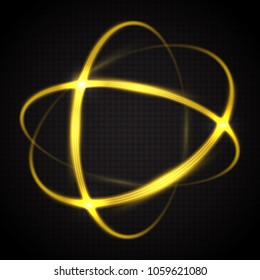 Shining rings symbolizing the motion of atomic particles. A luminous energy object. Vector illustration