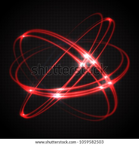 Shining rings symbolizing the motion of atomic particles. A luminous energy object. Vector illustration