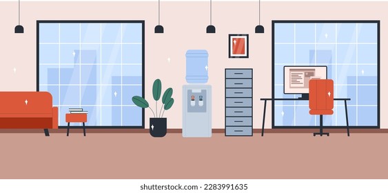 Shining room after disinfection flat style, vector illustration. Interior, office sanitization, cleanliness, health and safety. Decorative background for design