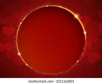 Shining round banner on the red background with hearts for Valentine day design