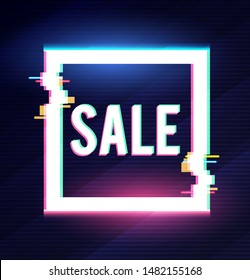 Shining sale label with glitch effect. Cyber sale. - Shutterstock ID 1482155168