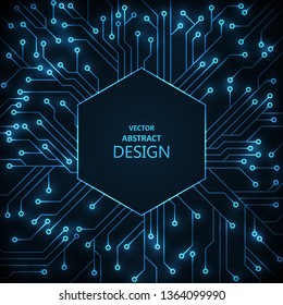 The shining scheme with a hexagonal frame.Digital technology. Neon futuristic design. Computer concept. Vector illustration.