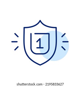 Shining shield with number one. Pixel perfect, editable stroke line art icon.