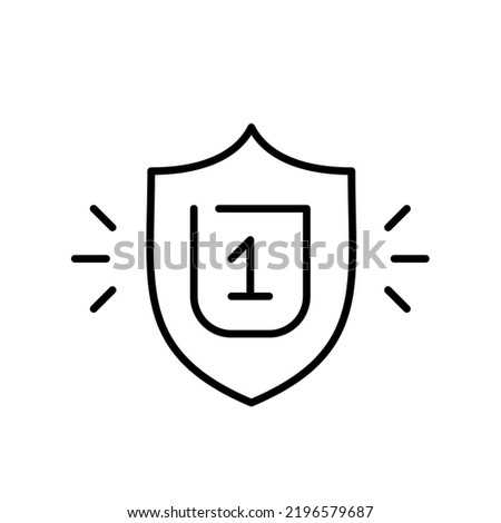 Shining shield with number one. Pixel perfect, editable stroke line icon.