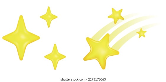 Shining and shooting stars emoji. Realistic star icon. Isolated vector