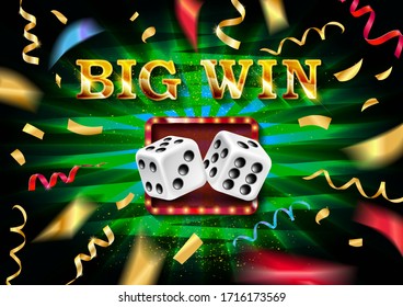 Shining sign Big win banner illuminated by spotlights. Vector illustration.