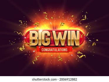 Shining sign Big Win with confetti on bright background. Vector illustration.