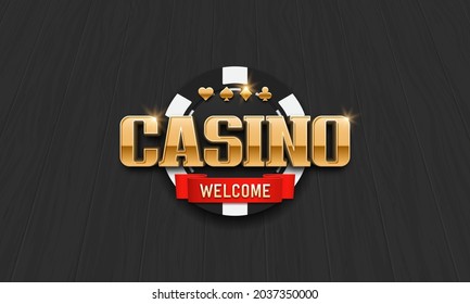 Shining Schild Casino mit Chip. Vektorgrafik.