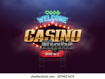 Shining sign Casino Night with retro neon billboard. Vector illustration.