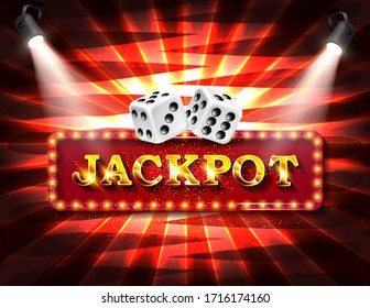 Shining sign Jackpot banner illuminated by spotlights. Vector illustration.