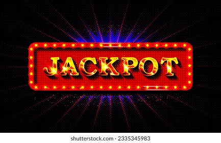 Shining sign Jackpot with golden crown and falling confetti on a bright background. Vector illustration.