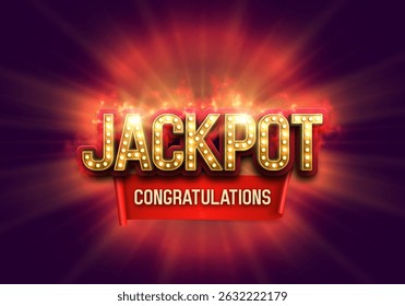 Signe lumineux Jackpot avec des langues de flamme sur fond clair. Illustration vectorielle.