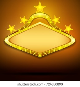 The shining signboard with the retro star on a gold. Vector illustration of Vintage billboard