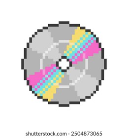 Shining Silver Compact Disc, Pixel Art Tech Icon, Isolated