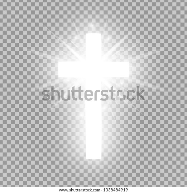 透明な背景に輝く銀十字架 宗教の象徴 輝く聖十字架 イースターとクリスマスのサイン ベクターイラスト のベクター画像素材 ロイヤリティフリー