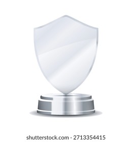 Shining silver crystal trophy on metal pedestal with engraved wreath, metallic glints, and soft lighting ideal for competitions, professional awards, and premium recognition graphics
