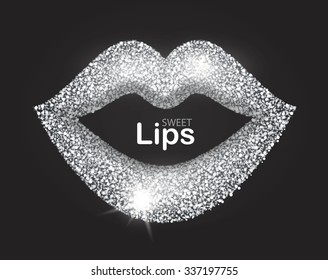 Shining Silver Lips. Glamor Design. Jewelry & Fashion Element. Vector illustration