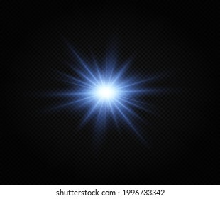 Shining silver star. Light Effect Bright Star, Christmas Star. Blue glowing light explodes.